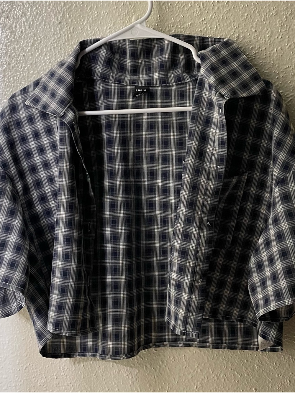 Shein Navy Plaid Short-Sleeve Button-Up Shirt